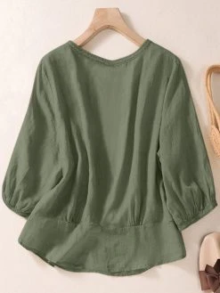 Women Solid Square Collar Cotton Casual 3/4 Sleeve Blouse -Zanzea Shop 67dc9085 df24 482d 87fe 1b58d05791ee
