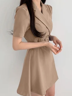 Solid Lapel Short Sleeve A-line Dress For Women -Zanzea Shop 67e30f6a d3fe 4e31 a13d 64e14a41dd28