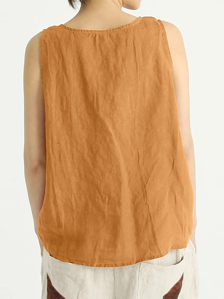 Women Floral Print Patchwork Crew Neck Cotton Sleeveless Tank Top 4 Women Floral Print Patchwork Crew Neck Cotton Sleeveless Tank Top - Image 4