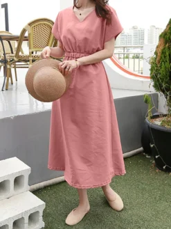 Solid Elastic Waist V-neck Short Sleeve Casual Dress 15 Solid Elastic Waist V-neck Short Sleeve Casual Dress -Zanzea Shop 6872549f 875d 4f64 b88a 781e34607bf2