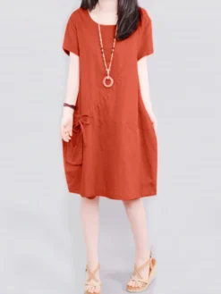 Solid Pocket Short Sleeve Crew Neck Vintage Dress 15 Solid Pocket Short Sleeve Crew Neck Vintage Dress -Zanzea Shop 687cd0d5 0d5e 4a62 8d60 59ad1d60bdd3