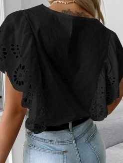 Eyelet Ruffle Sleeve Lace V-neck Blouse For Women -Zanzea Shop 68877807 b990 4fd0 a404 bfabe7b667fe