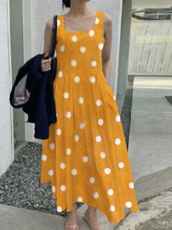 Allover Polka Dot Print Pocket Square Collar Sleeveless Dress -Zanzea Shop 6889d018 52dd 41b7 949d 848ebad30cf3