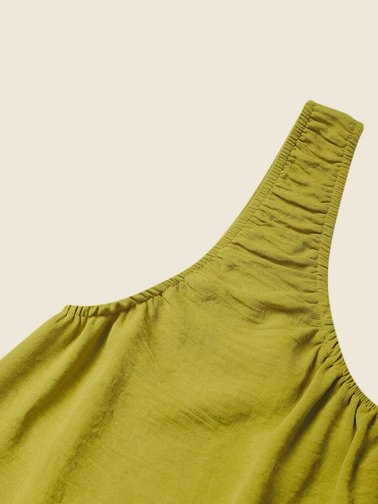 Women Solid Crew Neck Pleated Casual Sleeveless Tank Top 7 Women Solid Crew Neck Pleated Casual Sleeveless Tank Top - Image 7