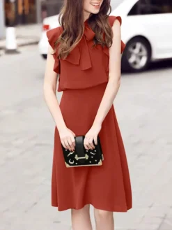 Solid Ruffle Sleeve Tie Neck Invisible Zip Back Dress 15 Solid Ruffle Sleeve Tie Neck Invisible Zip Back Dress -Zanzea Shop 69953330 6142 4a9a b79e 0edeafaafcb7