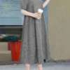 Women Gingham Plaid Crew Neck Casual Short Sleeve Dress