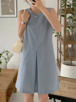 Solid Crew Neck Sleeveless Pocket Keyhole Back Dress -Zanzea Shop 69c3a262 ee41 4b03 ba6b 6e2e7f225013