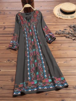 Ethnic Print Half Sleeve A-line Elegant Plus Size Dress -Zanzea Shop 6a79b5ee 59bd 4092 8c67 ffe82d2491de