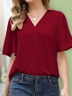Ruffle Sleeve V-neck Solid Casual Blouse For Women -Zanzea Shop 6a965742 0a22 4b7b 9d3d c3eb96f99511