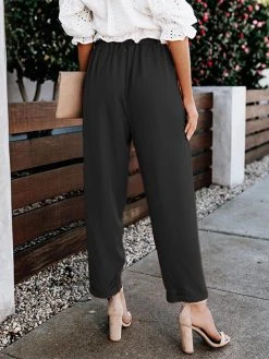 Solid Pocket Elastic Waist Carrot Pants With Belt -Zanzea Shop 6adc2e33 a0eb 415a 9ec6 b3ec3fac2e1f