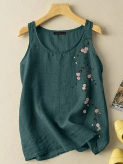 Women Floral Embroidered Crew Neck Cotton Sleeveless Tank Top -Zanzea Shop 6af6698d d693 4249 ae9d 3f09be365b79