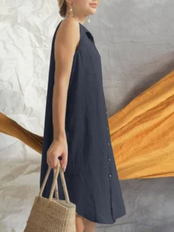 Women Solid Sleeveless Lapel Button Front Shirt Dress -Zanzea Shop 6b10162f e75e 436e b464 a0354d9ff657
