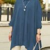 Solid Dolman Sleeve Lapel Loose Irregular Buttton Down Shirt