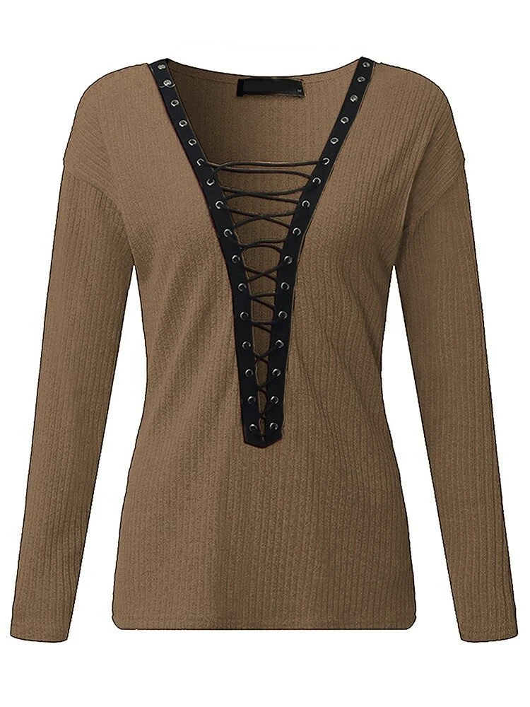 Criss-Cross Long Sleeve V-neck Blouses 9 Criss-Cross Long Sleeve V-neck Blouses - Image 9