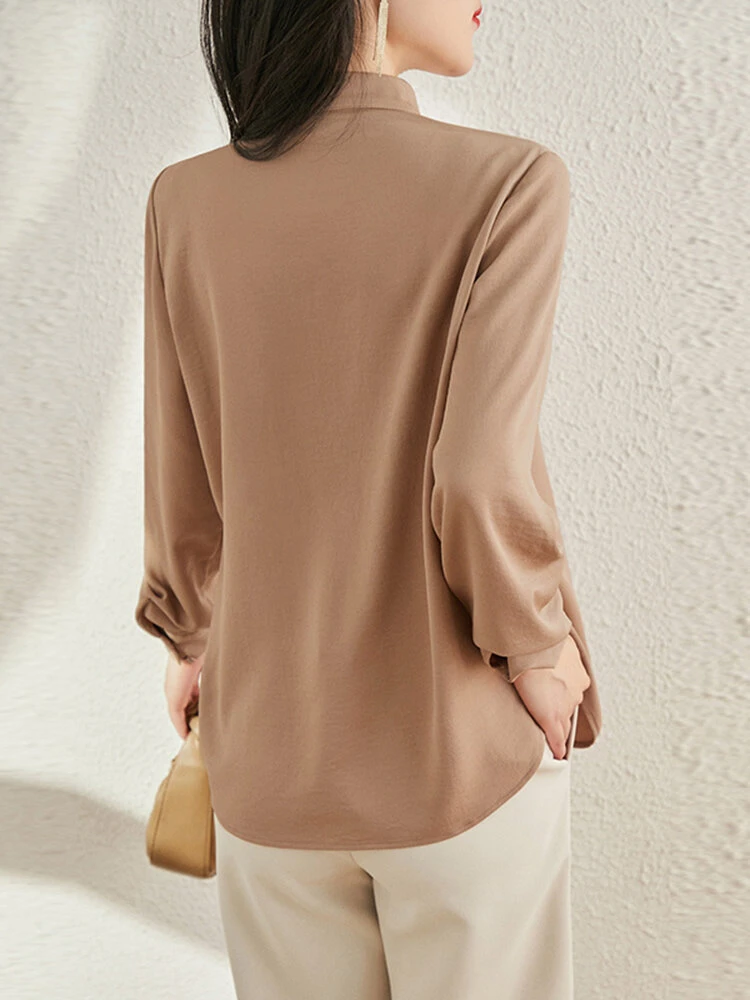 Solid Ruffle Stand Collar Long Sleeve Blouse For Women 2 Solid Ruffle Stand Collar Long Sleeve Blouse For Women - Image 2