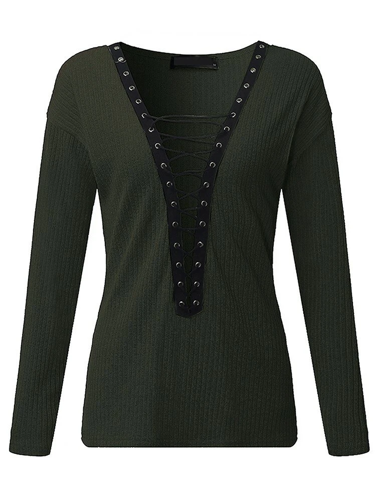 Criss-Cross Long Sleeve V-neck Blouses 8 Criss-Cross Long Sleeve V-neck Blouses - Image 8