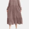 Solid Color Corduroy Patchwork Button Loose Casual Dress