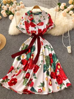Flower Print Lapel Button Front Short Sleeve Dress With Belt -Zanzea Shop 6b7cb3be 886b 4bf6 ad96 3a9959aeb64e
