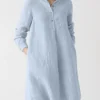 Stripe Print Pocket Button Half Placket Lapel Shirt Dress