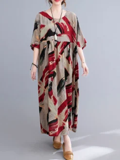 Abstract Painted Loose O-neck Half Sleeve Women Vintage Dress -Zanzea Shop 6b8d574c 47dd 4b02 975c 203224ec3786