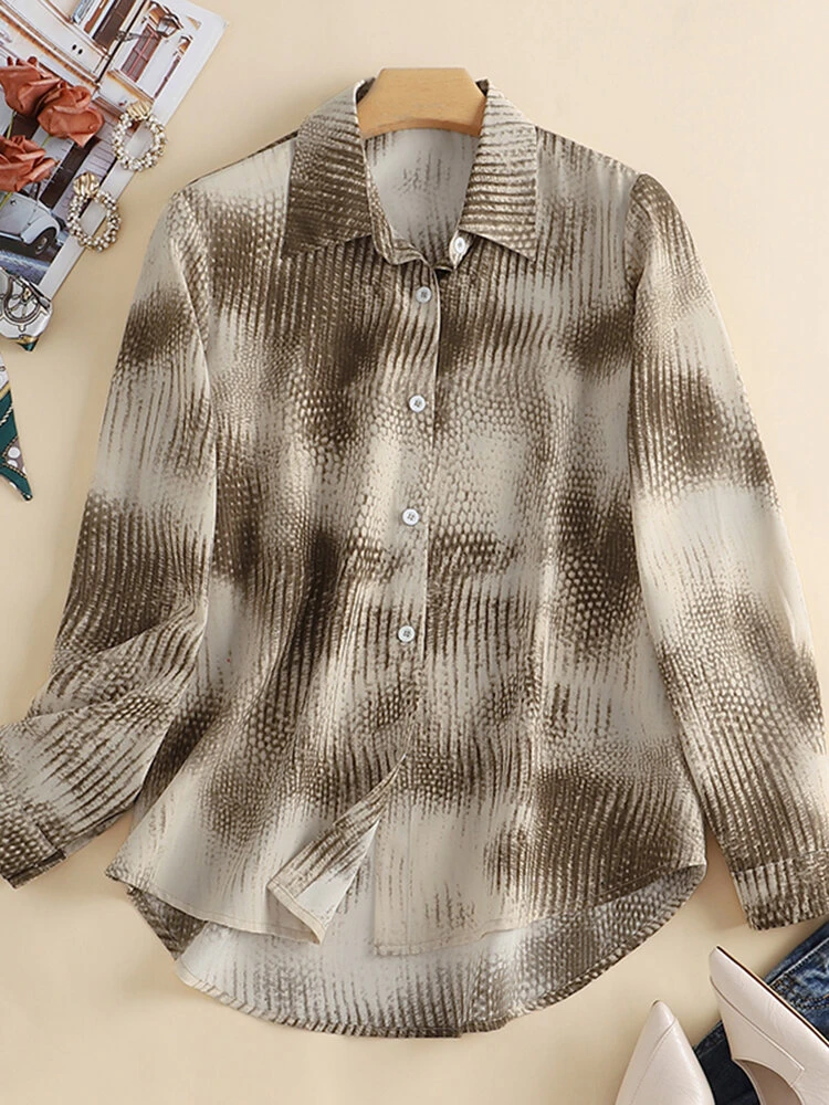 Women Snake Skin Print Long Sleeve Lapel Shirt 2 Women Snake Skin Print Long Sleeve Lapel Shirt - Image 2