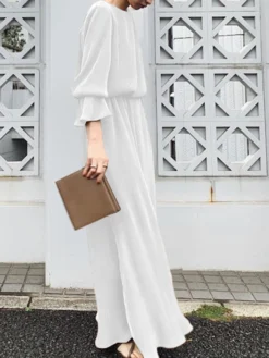 Solid Tassel Split Long Sleeve Round Neck Casual Maxi Dress -Zanzea Shop 6c62b773 3aac 4936 b2cf 5b8b9b1cc618