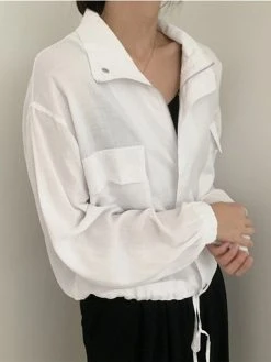 Solid Lapel Long Sleeve Zip Front Drawstring Jacket -Zanzea Shop 6c8e26c6 dda1 4c83 aebb bf6883ae8008