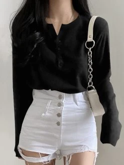 Solid Long Sleeve Half Placket Button Crew Neck Knit T-shirt -Zanzea Shop 6c96d27b 22f7 46bd 98f4 582d0294d2e9