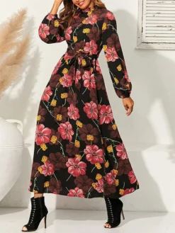 Cottagecore Flower Print Sash Lettuce-Edge Long Sleeve Maxi Dress -Zanzea Shop 6d08c781 7089 4c3f becb 7955a7901346