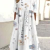 Women Floral Plant Print Crew Neck Half Sleeve Dress