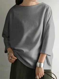 Solid Drop Shoulder 3/4 Sleeve Crew Neck Casual Loose T-shirt 15 Solid Drop Shoulder 3/4 Sleeve Crew Neck Casual Loose T-shirt -Zanzea Shop 6d18dcd6 7bb9 4e5c 8f7c 20e198c60cd9