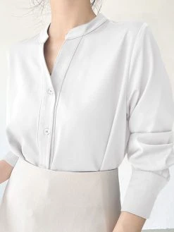 Solid Satin Long Sleeve Button Stand Collar Blouse -Zanzea Shop 6d1c8990 0328 4027 b11a 86298cdc2973