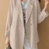 Solid Button Front Lapel Long Sleeve Casual Blazer