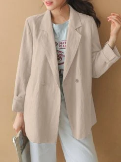 Solid Button Front Lapel Long Sleeve Casual Blazer