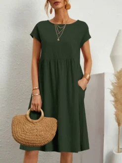 Women Solid Short Sleeve Pocket Midi Casual Dress -Zanzea Shop 6d37caba 56d3 409c ae73 26ab73f5cbfb