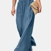 Solid Shirred High Waist Loose Wide Leg Pants