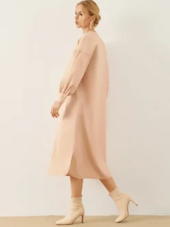 Solid Slit Hem Button Front Long Sleeve Stand Collar Dress -Zanzea Shop 6d78ef69 2e56 438d bce9 bc8599b59fc8