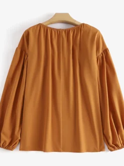 Solid Ruffle Trim Tie Front Long Sleeve Crew Neck Blouse -Zanzea Shop 6d793ecb 6606 40ef 8996 565a8244042d