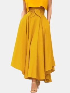 Solid Color Lace Up Side Zipper Asymmetrical Pleated Skirt