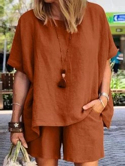 Solid Pocket Dolman Sleeve Two Pieces Suit