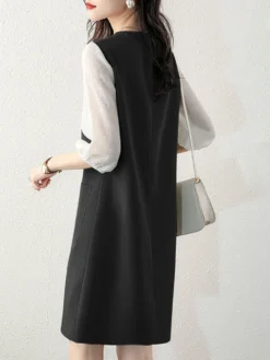 Contrast Dual Pocket 3/4 Sleeve V-neck Casual Dress -Zanzea Shop 6ddf33a8 975f 4c4c 8b5f 68fc621f6d5f