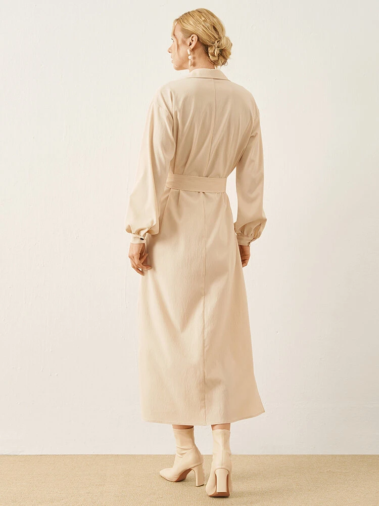 Solid Long Sleeve Button Lapel Shirt Dress With Belt 2 Solid Long Sleeve Button Lapel Shirt Dress With Belt - Image 2