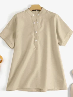 Solid Button Stand Collar Short Sleeve Loose Casual Blouse -Zanzea Shop 6e9ec0c9 aee2 410c 8e13 55c75783a059