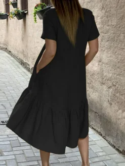 Solid Ruffle High-Low Hem Casual Cotton Midi Dress -Zanzea Shop 6ea6aef0 2a05 45e8 8582 bb9c4a88532e
