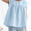 Women Solid Pleated Crew Neck Cotton Sleeveless Tank Top