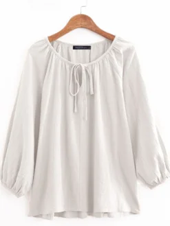 Solid Color Knotted Puff Sleeve Plus Size Blouse For Women -Zanzea Shop 6ef05234 9213 471f a37b cf793080ac39