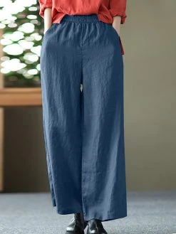 Solid Wide Leg Pocket Elastic Waist Cotton Pants -Zanzea Shop 6ef93489 f0e8 461a b4b0 e3e25fbfa0af