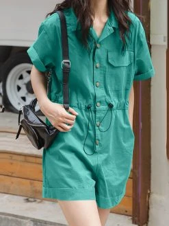 Solid Drawstring Waist Pocket Lapel Short Sleeve Cargo Romper 18 Solid Drawstring Waist Pocket Lapel Short Sleeve Cargo Romper -Zanzea Shop 6efdab68 80ad 450e a9b8 8d9821ff8778