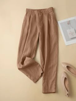 Women Solid Color Cotton Casual Pants With Pocket -Zanzea Shop 6f4e6371 b860 446e beff 6376a4f7c423