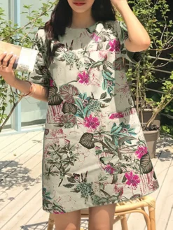 Flower Leaves Print Short Sleeve Crew Neck Vintage Dress 16 Flower Leaves Print Short Sleeve Crew Neck Vintage Dress -Zanzea Shop 6f6407d5 7ae1 4c2f 864e 8e335884069f